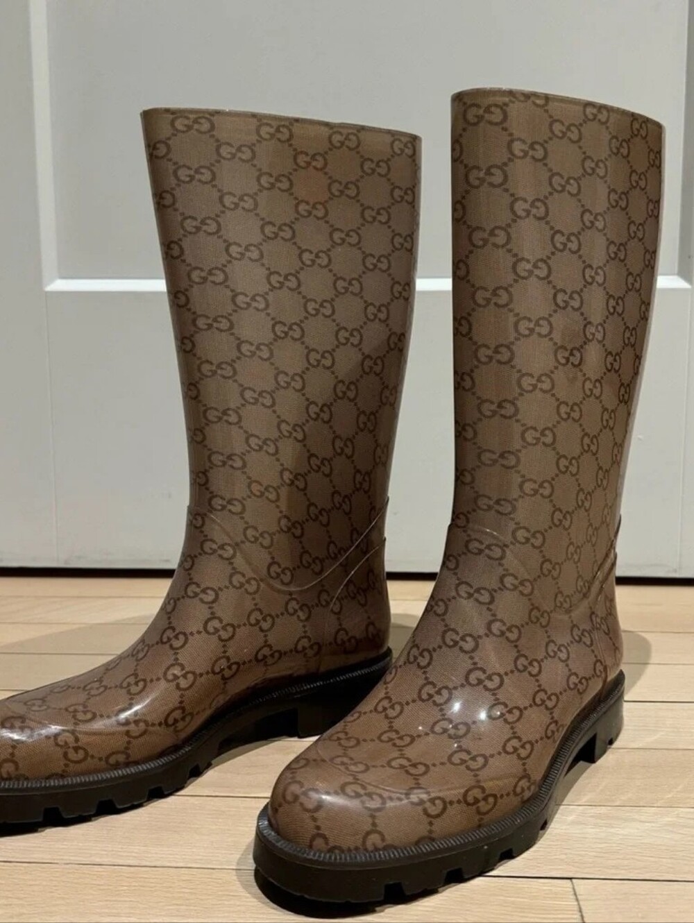 Gucci Tan/Brown GG Monogram Rain Boots